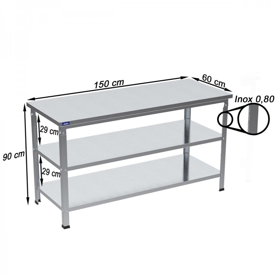 Mesa de Inox Paneleiro Duplo 60 x 150 - Aisa